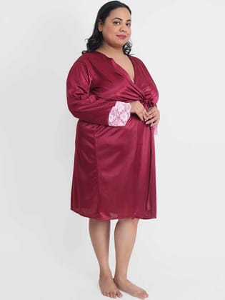 Plus Size Sexy Solid Satin Wine  Robe for Honeymoon BB209W