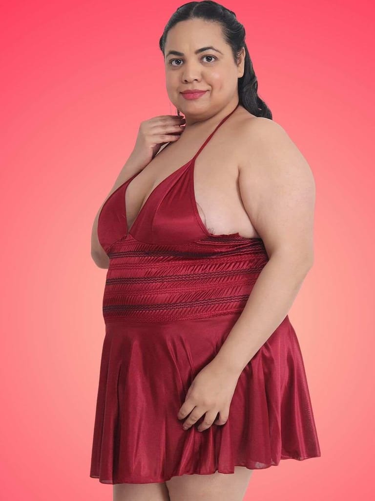 Plus Size Hot Short Maroon Bikini Dress for Honeymoon BB35M - Nightwear & Loungewear | Buy online on ZillyBuy