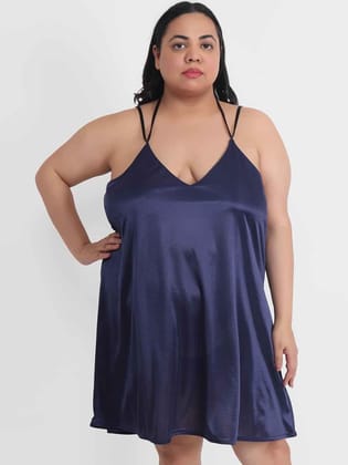 Plus Size Sexy Solid Satin Navy Babydoll and Bikini Dress Dress for Honeymoon BB37N