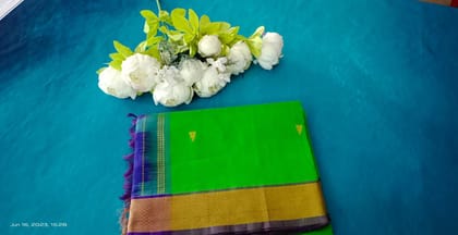 Kanij Silk Cotton Saree Green Color