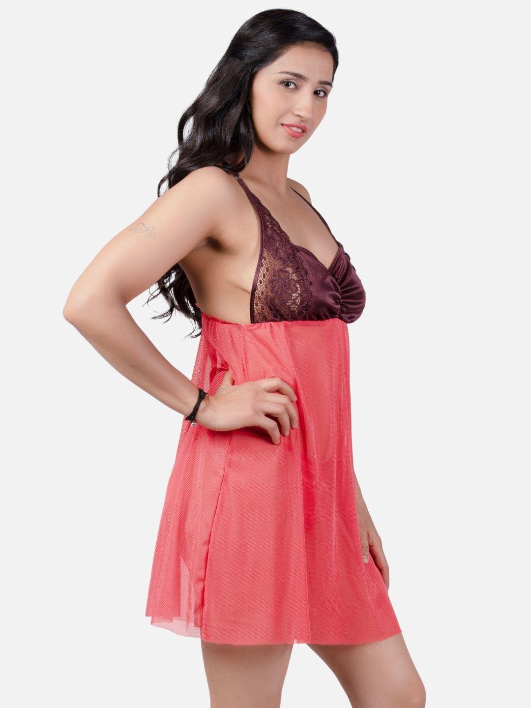 Sexy Net Honeymoon Peach Babydoll Bikini Night Dress K1UH