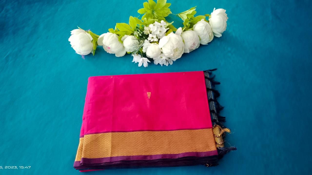 Kanji Silk Cotton Saree Redish pink color