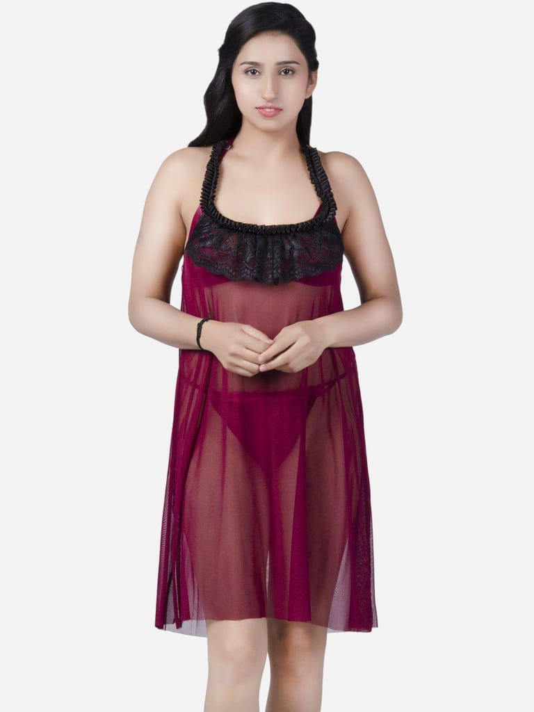 Sheer Net Hot Wine Babydoll Bikini Night Dress for Honeymoon K7KW - Nightwear & Loungewear | Buy online on ZillyBuy