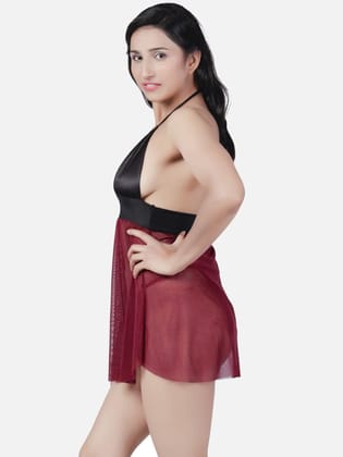 Sheer Net Hot Wine Babydoll Bikini Night Dress for Honeymoon K13KW