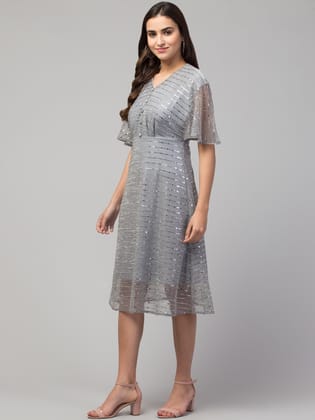 STYLZINDIA Blue-Moonlight Flared Calf Length Long Dress for womens, casual & party wear