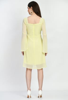 STYLZINDIA-Lemon-Stylish Solid Chiffon Lace Dress for womens, casual & party wear