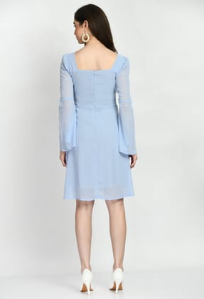 STYLZINDIA-Light Grey-Stylish Solid Chiffon Lace Dress for womens, casual & party wear