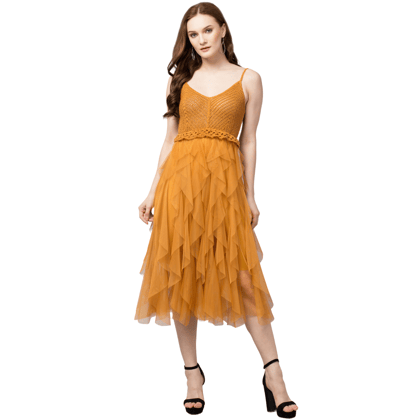 STYLZINDIA Mustard-Trendy Crochet Mesh Dress for womens, casual & party wear