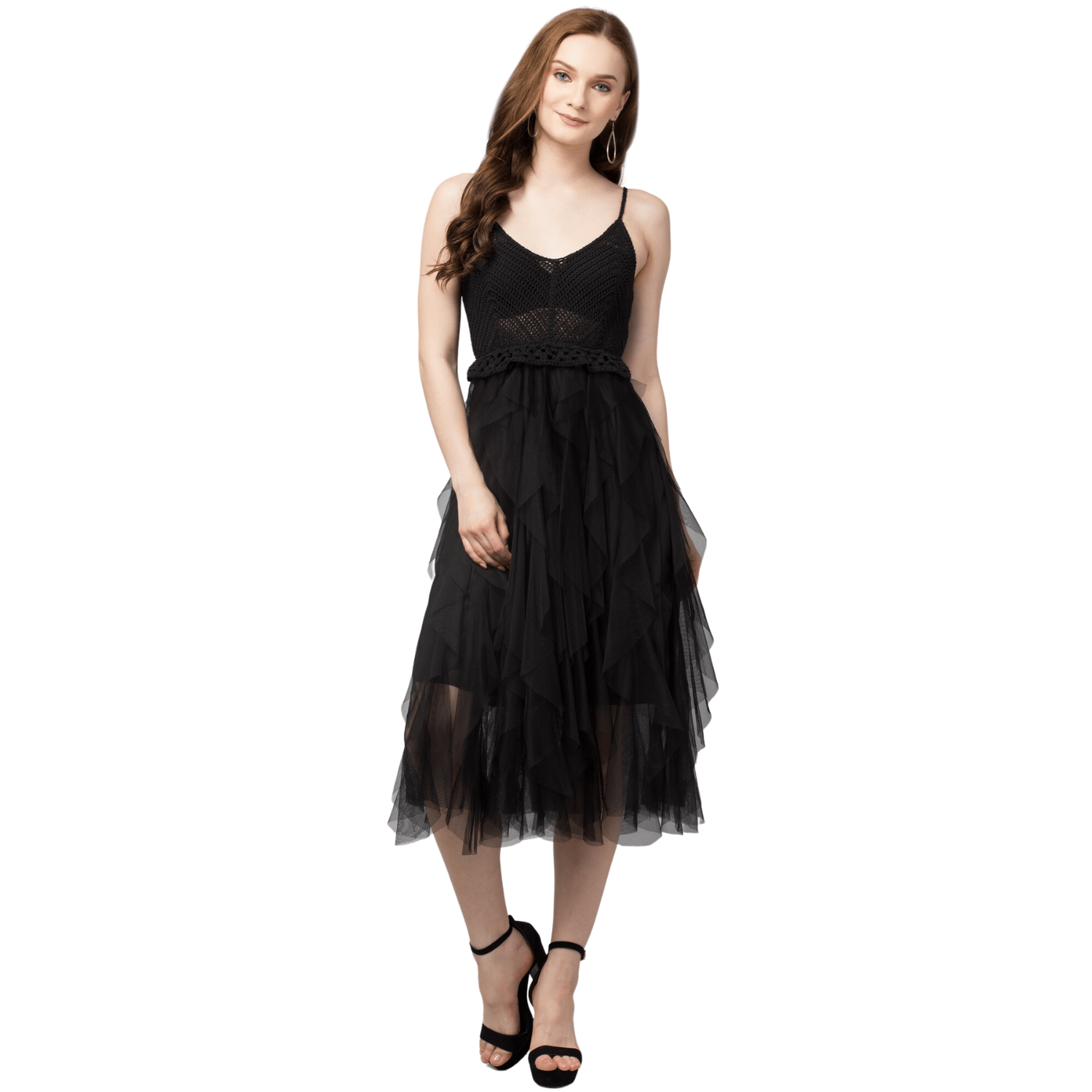 STYLZINDIA Black-Trendy Crochet Mesh Dress for womens, casual & party wear