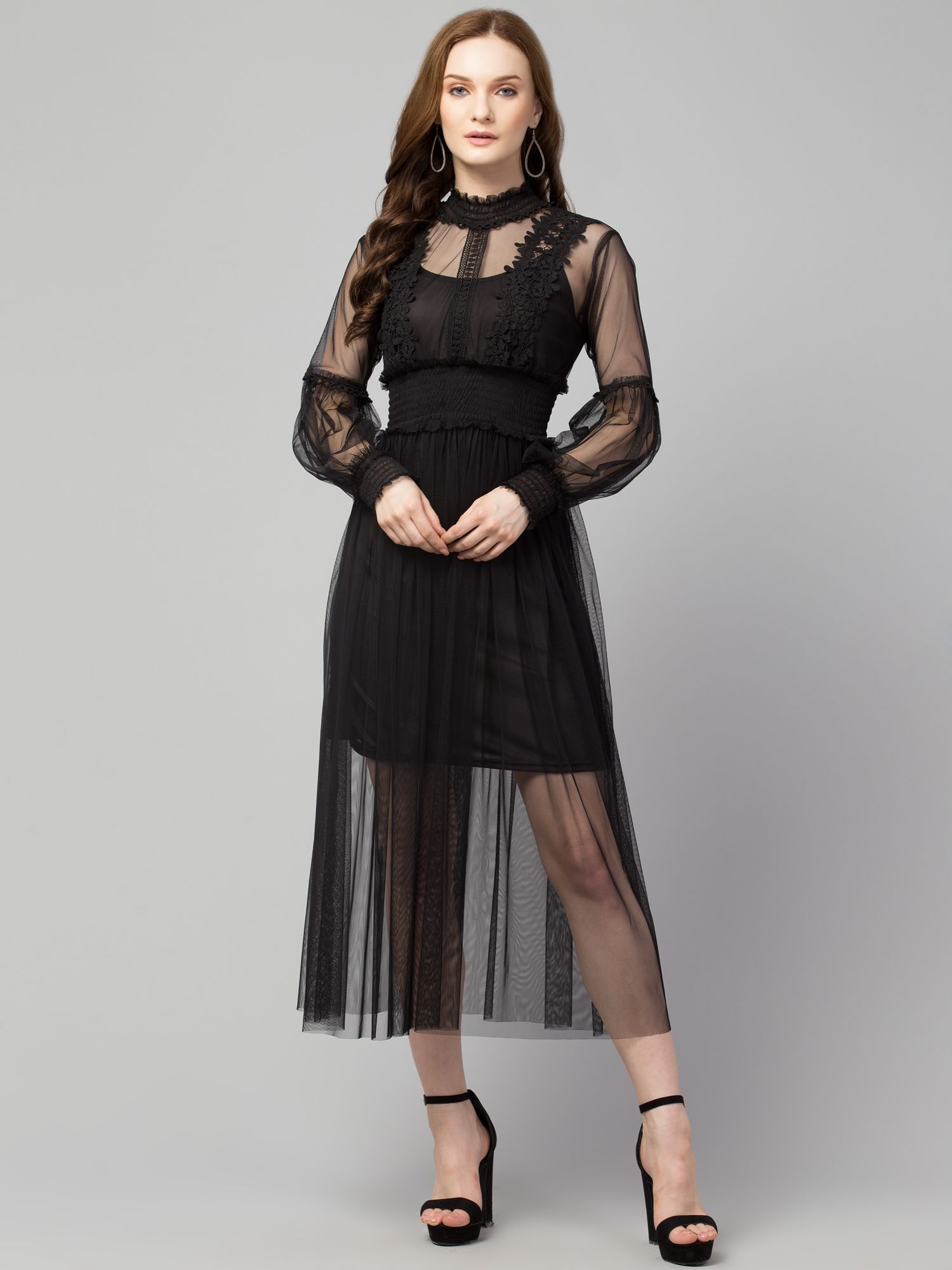 STYLZINDIA Black-Trendy Lace Net Dresses for womens, casual