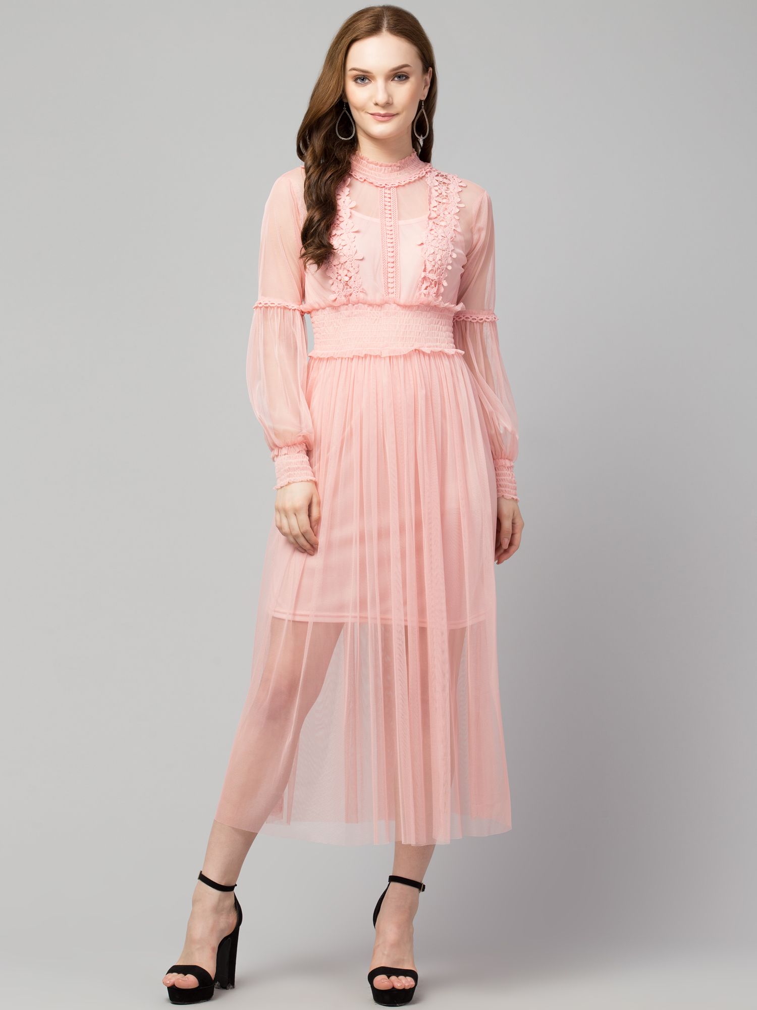 STYLZINDIA Pink-Trendy Lace Net Dresses for womens, casual & party wear