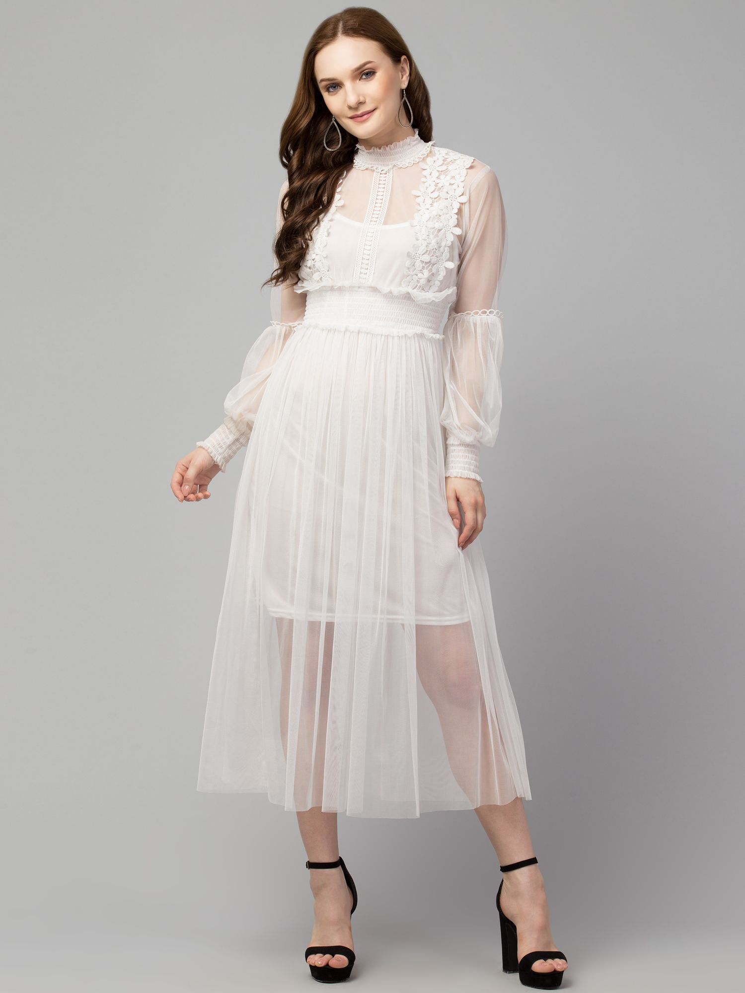STYLZINDIA White-Trendy Lace Net Dresses for womens, casual & party wear