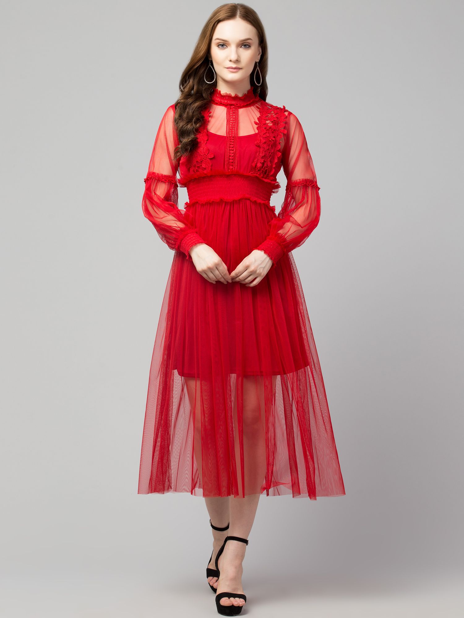 STYLZINDIA Red-Trendy Lace Net Dresses for womens, casual & party wear