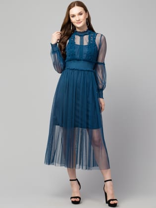 STYLZINDIA Dark Blue-Trendy Lace Net Dresses for womens, casual & party wear