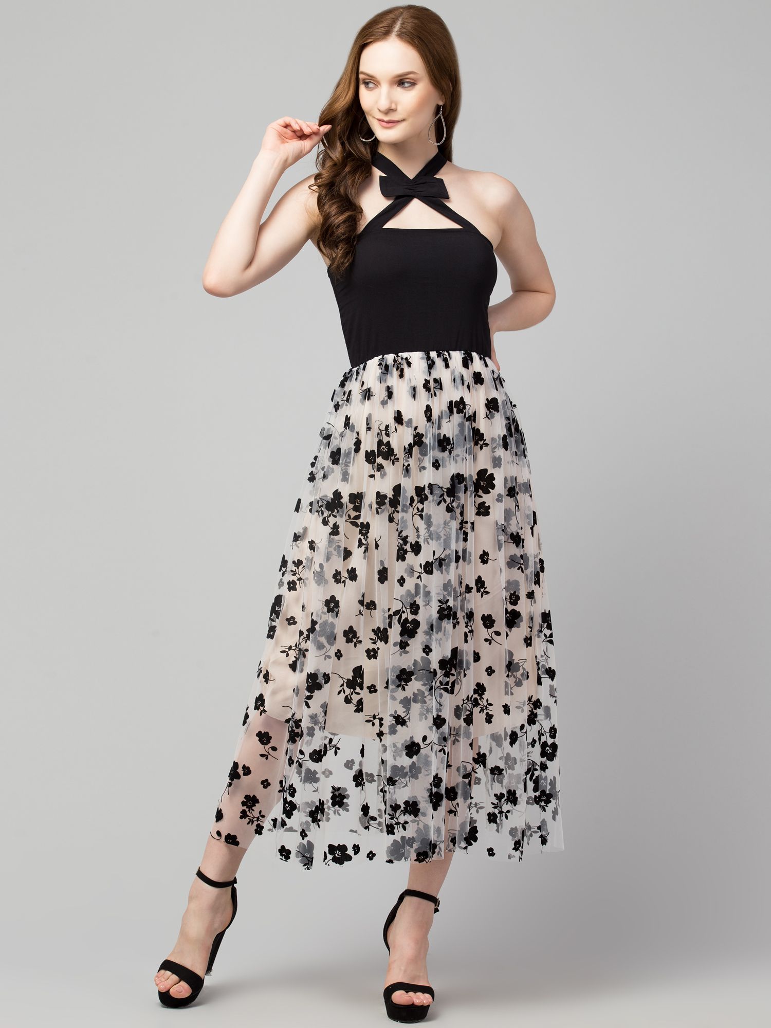 STYLZINDIA Black-Elegant Paisley Floral Dress for womens, casual & party wear