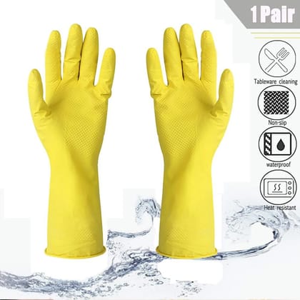 URBAN CREW Reusable Household Rubber Cleaning Gloves,Dishwashing Gloves, Kitchen Cleaning, Working, Painting, Gardening, Pet Care |3 Pair Gloves| (Free Size, Yellow) (1 PCS)