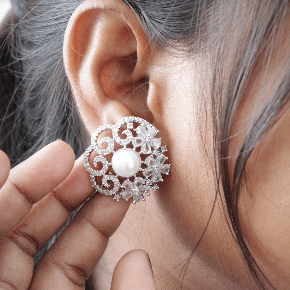 Ear stud | Ear stud earrings |Silver plated ear stud |Ear stud for girls and women