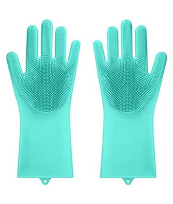 URBAN CREW Eco Magic Silicone Latex-Free Scrub Cleaning Gloves with Scrubber for washing and Pet Grooming (Multicolor) (Pack of 2 pcs OR 1 pairs)