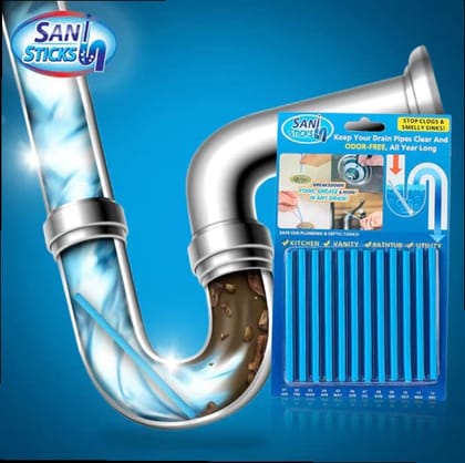 URBAN CREW  Sani Stick Sewer Drain Cleaner Remove Bad Smell of Drain, Toilet Pipes, Bathtub, Kitchen Sink (Multicolor) - Pack of 1 - (Each Pack 12 Sticks)