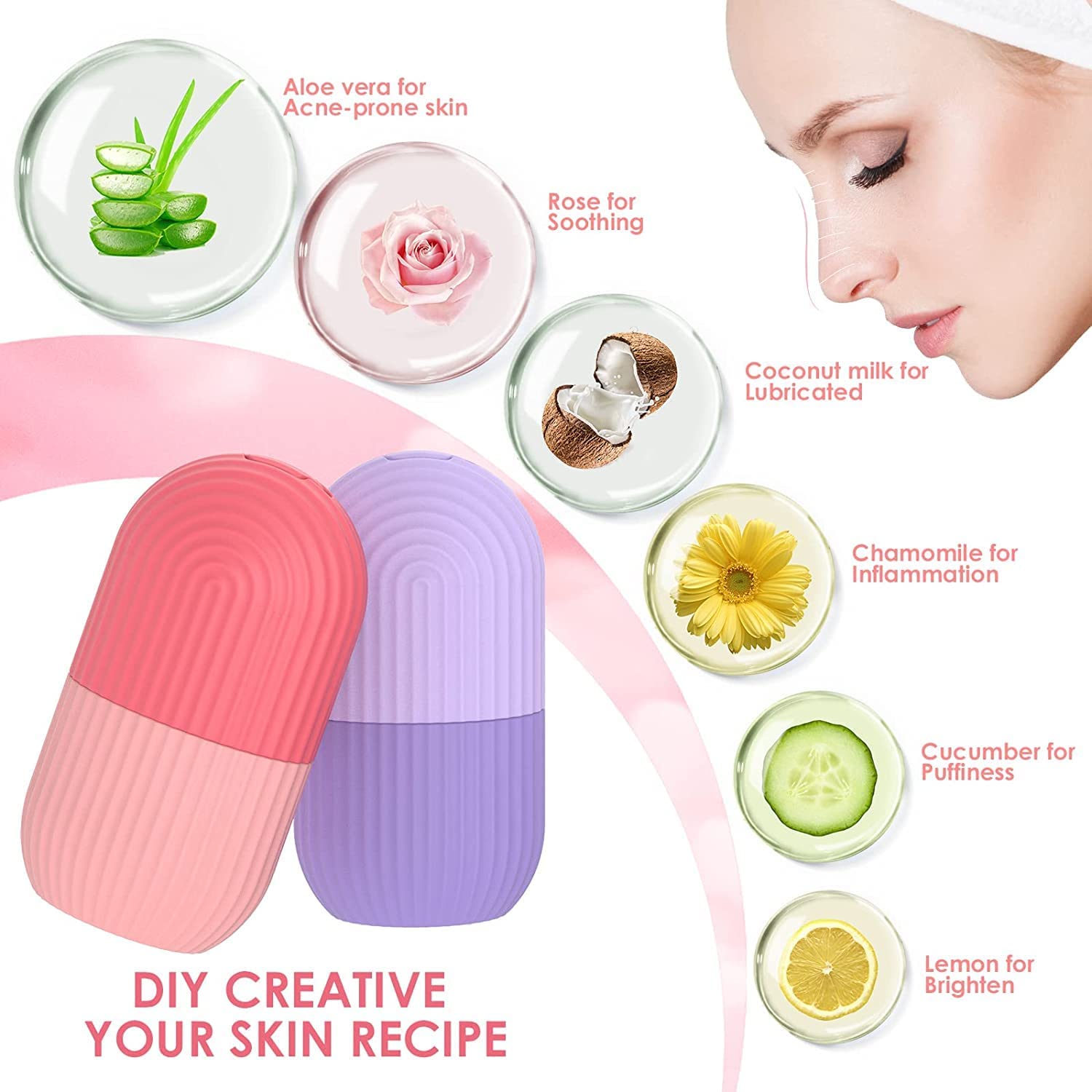 URBAN CREW Face Roller Silicone Facial Cube for Eyes Neck Massage Remove Dark Circle Pore Shrink Face Beauty Skin Care Ice Mould Kitchen Tools (2 PC)