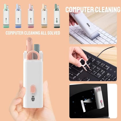 URBAN CREW 7 in 1 Electronic Cleaner kit, Cleaning Kit for Monitor Keyboard Airpods, Screen Dust Brush Including Soft Sweep, Swipe, Airpod Cleaner Pen, Key Puller and Spray Bottle (Multi-Color) (Pack of 1)