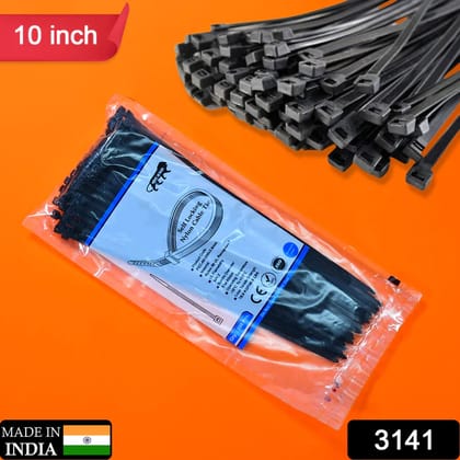 URBAN CREW  Teeth Grip Nylon Self Locking Cable Ties, Black (65 mm x 5 mm, 10 inch, Pack of 100) - Heavy Duty Strong Zip Wire Fastener Organizer Tie (PACK OF OCS 100)