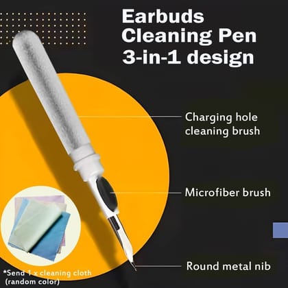 URBAN CREW Cleaning Pen for Airpods Pro Multi-Functional Cleaner Kit for Bluetooth Earphones, Ear Bud, Other Electronic Devices Case Cleaner Tools Soft Brush- 3 in 1 Pen Design (White, Pack of 1)