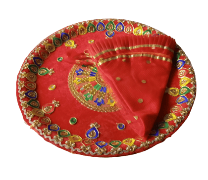 Big Traditional THAAL with GAUD Thaali Cover Only ( Set of Thaal & Red Cover )