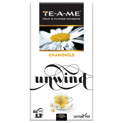 TE-A-ME Unwind Pure Chamomile | Herbal Infusion Tea | Chamomile Flowers | Subtle & Flowery | Light & Gentle Taste | Stress-Relief | 100% Caffeine Free So Good Sleep, 25 Herbal Tea Bags
