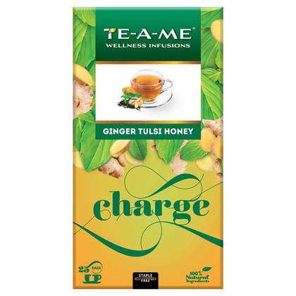 TE-A-ME Charge Ginger Tulsi Honey Herbal Infusion Tea, 25 Infusion Tea Bags | 100% Caffeine Free TE-A-ME Charge Ginger Tulsi Honey Herbal Infusion Tea, 25 Infusion Tea Bags | 100% Caffeine Free