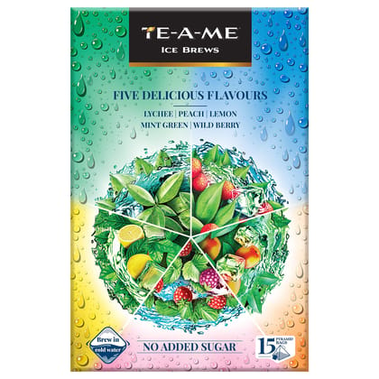 TE-A-ME Iced Infusion Tea, 5 Delicious Flavour (Mint Green, Lychee, Wild Berry, Peach and Lemon), 15 Pyramid Infusion Tea Bags | Ice Brews | Cold Brew | Flavoured Infusion Ice Tea