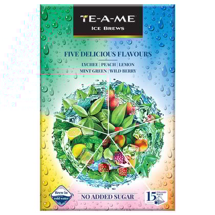 TE-A-ME Iced Infusion Tea, 5 Delicious Flavour (Mint Green, Lychee, Wild Berry, Peach and Lemon), 15 Pyramid Infusion Tea Bags | Ice Brews | Cold Brew | Flavoured Infusion Ice Tea