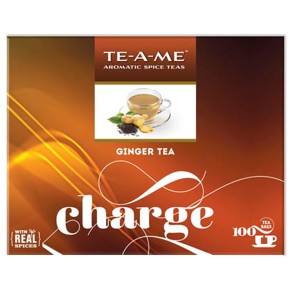 TE-A-ME Charge Ginger (Adrak) Black Tea, 100 Tea Bags - 100% Natural Ingredients - Black Tea and Real Ginger | Strong and Flavourful Ginger(Adhrak) Spice Chai TE-A-ME Charge Ginger (Adrak) Black Tea, 100 Tea Bags - 100% Natural Ingredients - Black Tea and Real Ginger | Strong and Flavourful Ginger(Adhrak) Spice Chai