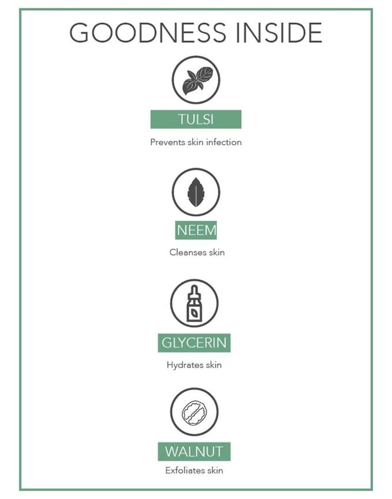 Fabessentials Neem Tulsi Glycerin Bathing Bar | with Walnut Granules | for Cleansing, Nourishing and Rejuvenating Skin | Vegan & Toxin Free - 100 gm