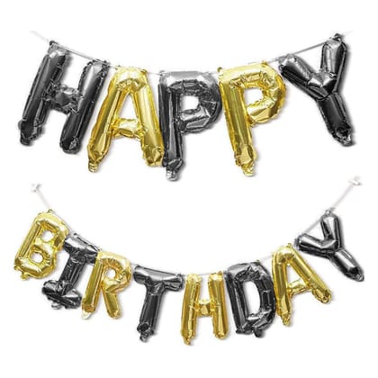 KASA Happy Birthday Foil Letter Balloons Party Decoration (Black/Gold)