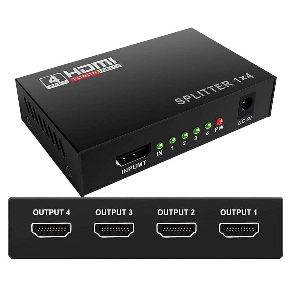 LIRAMARK Hdmi Splitter 1 in 4 Out, 1x4 HDMI Splitter Audio Video Distributor Box Supports Full HD 1080P 4K/2K and 3D Resolutions Duplicate/Mirror Screen