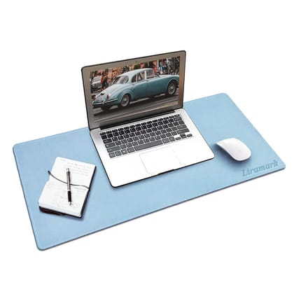 LIRAMARK Desk Pad, 700mm x 350mm PU Leather Office Desk Mat, Ultra Thin, Extra Large, Waterproof Desk Blotter, Laptop Mouse Pad Table Protector for Office and Home (Ocean Blue)