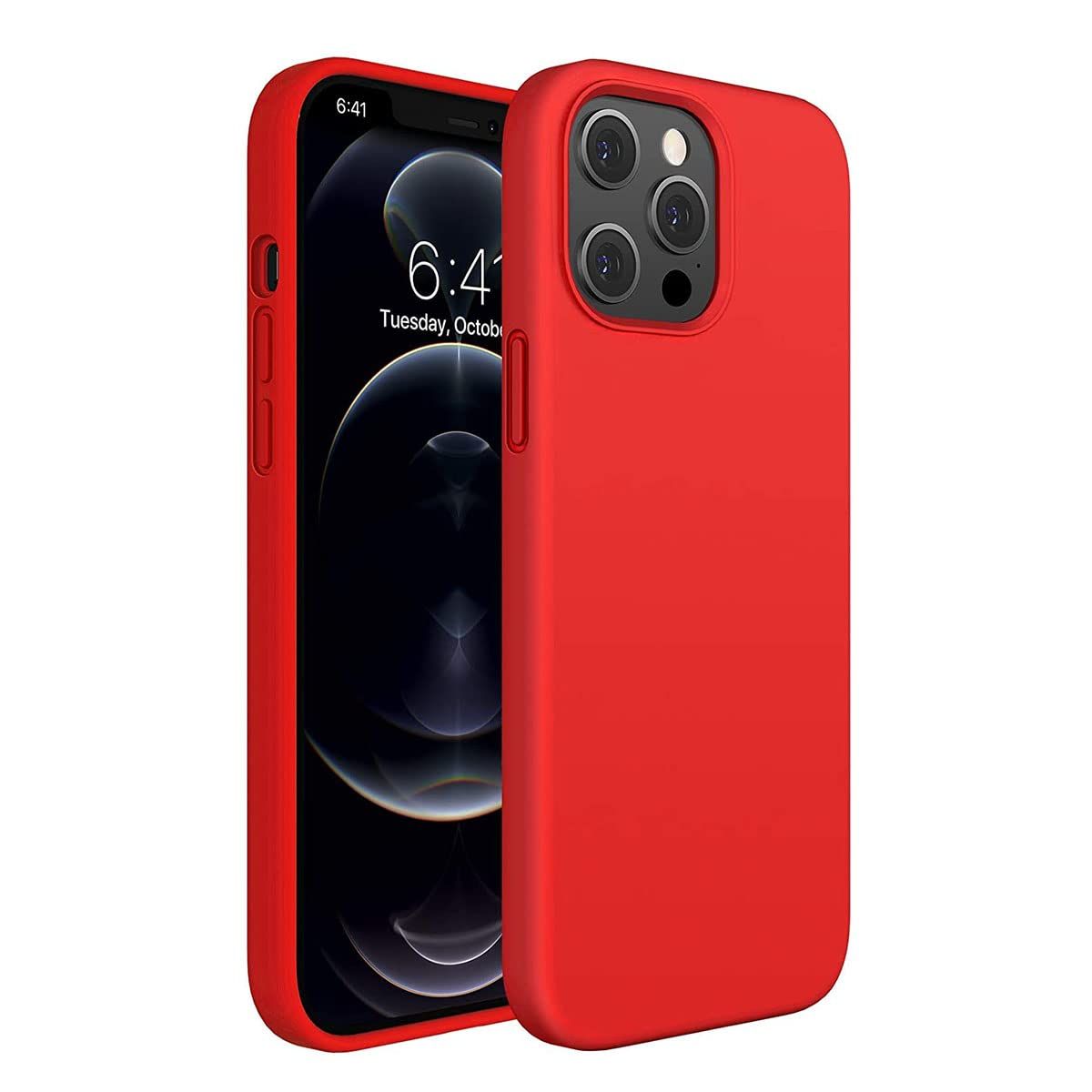 LIRAMARK Liquid Silicone Soft Back Cover Case for Apple iPhone 12 / Apple iPhone 12 Pro (6.1 inch) (Red)