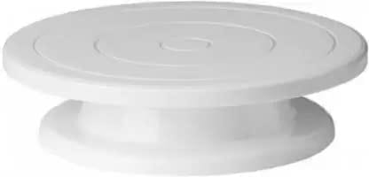 Denzcart 360 Degree Rotating Cake Stand Plastic Cake Server, Cake Turntable Revolving Cake Decorating Stand Cake Stand (White, Pack of 1)