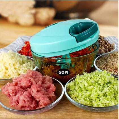 Vegetable Chopper for Kitchen,Cutter with 3 Blades for Chopping Cut,Vegetables and Fruits (Green, 450-ML, Polypropylene) (pack of 2)