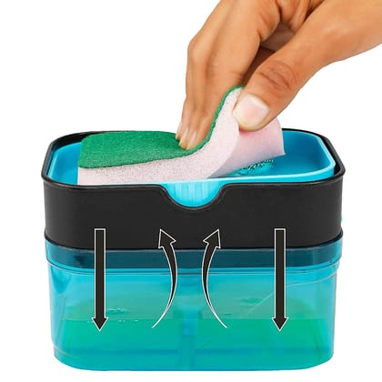 Kitchen Soap Dispenser with Sponge Holder & Scrubber - Blue