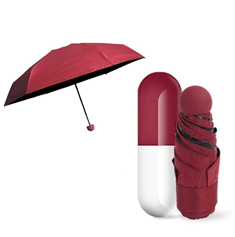 Ultra Light Mini Red Capsule Folding Compact Pocket Umbrella with Lovely Capsule Case (Multicolor)