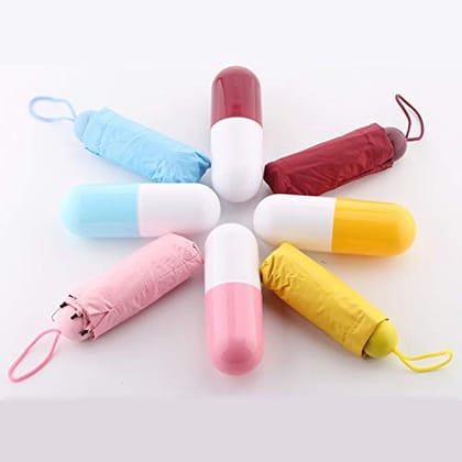 Ultra Light Mini Red Capsule Folding Compact Pocket Umbrella with Lovely Capsule Case (Multicolor)