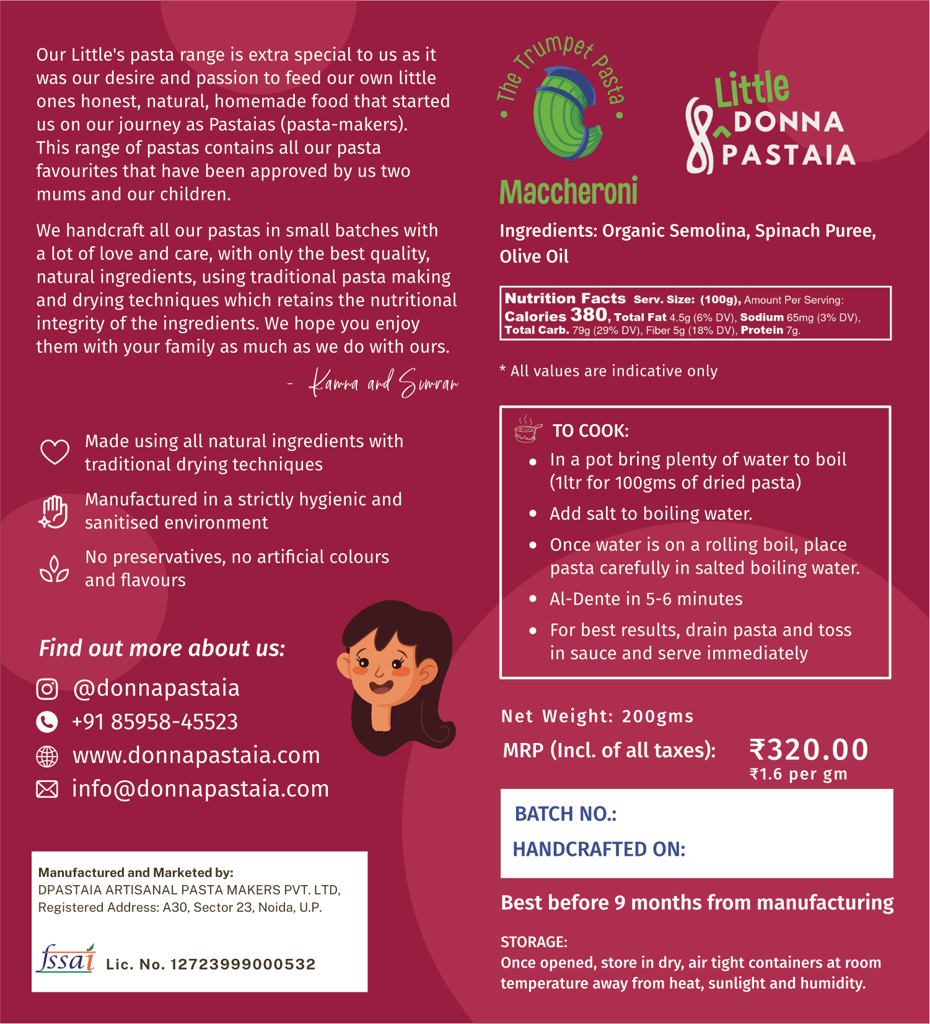 Donna Pastaia Artisanal Kids Spinach and Semolina Mini Pasta | Kids Range in Fun Shapes