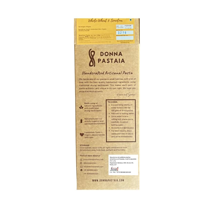 Donna Pastaia Artisanal Pasta | Wholewheat Fusilli Pasta | No Maida, No Salt, No Preservatives | Proudly Made in India