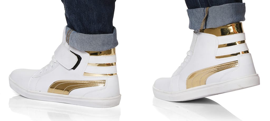 Shoe Island ® POPULAR Icon-X ™ Designer Leatherette High Ankle Length Velcro White Shinning Gold Casual Dance Sneakers