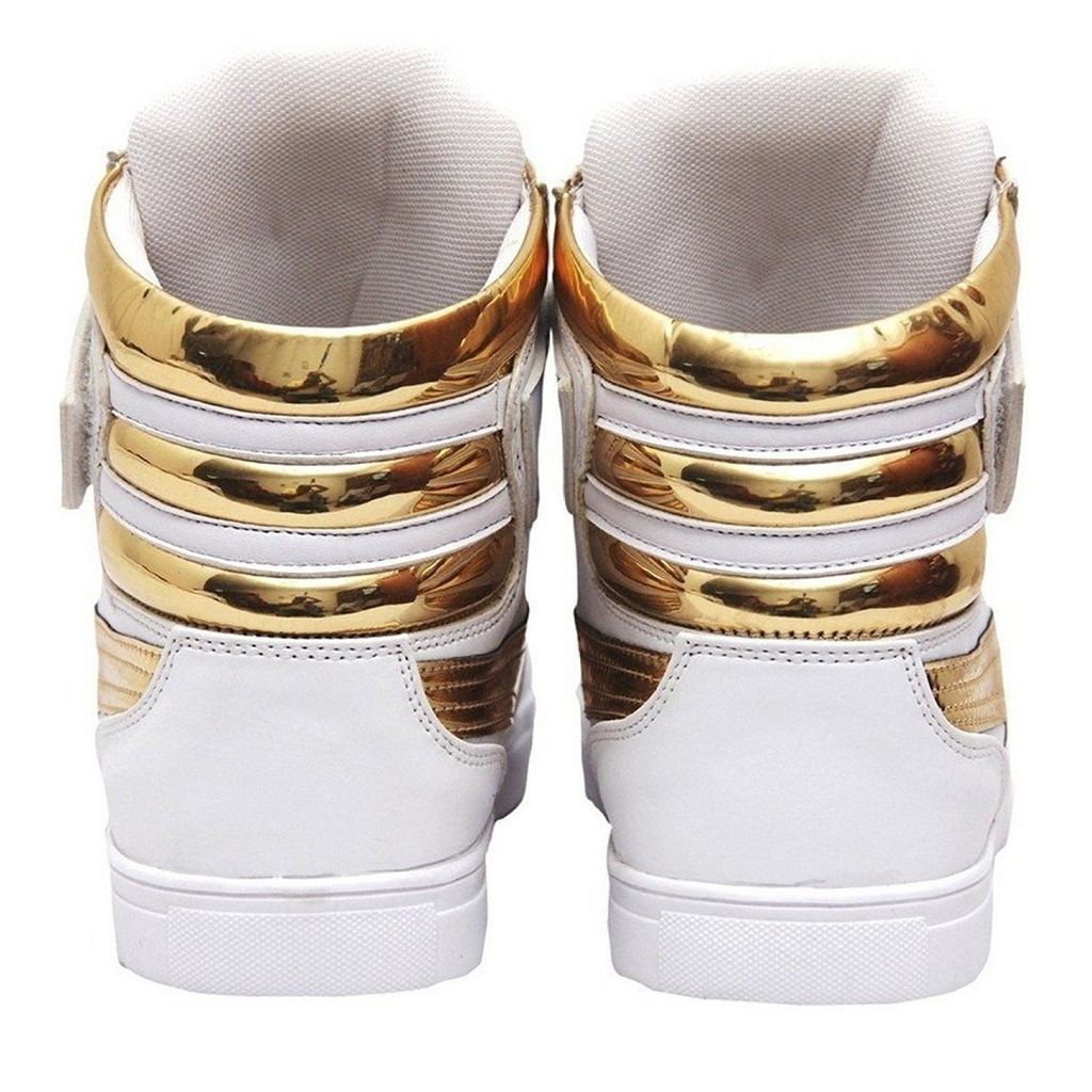 Shoe Island ® POPULAR Icon-X ™ Designer Leatherette High Ankle Length Velcro White Shinning Gold Casual Dance Sneakers