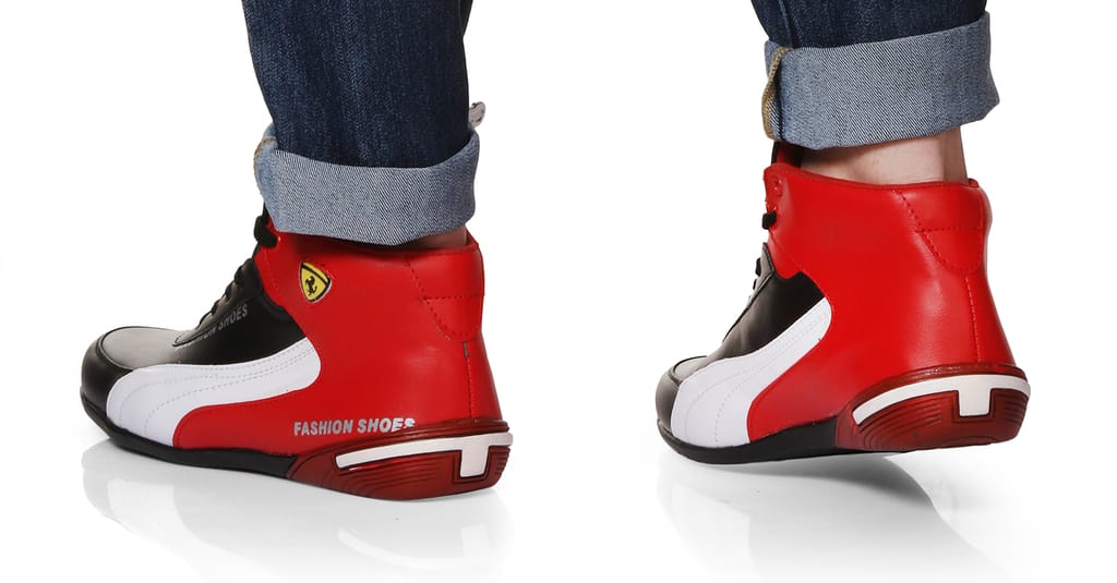 Shoe Island ® Icon-X ™ Fashionable Red Black Leatherette Trendy Modern Daily Wear Lace Ups Running Casual Shoes Sneakers For Men