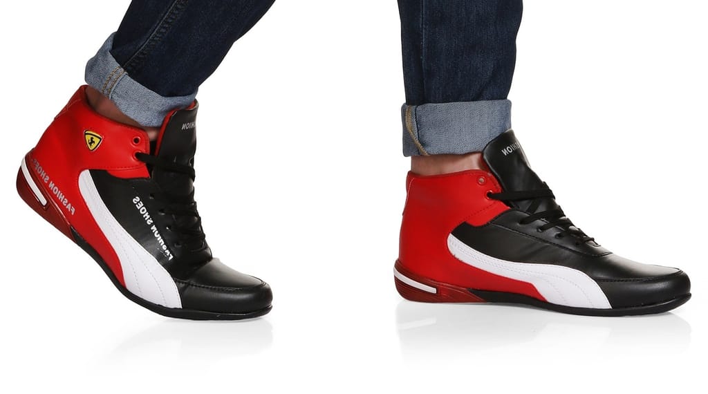 Shoe Island ® Icon-X ™ Fashionable Red Black Leatherette Trendy Modern Daily Wear Lace Ups Running Casual Shoes Sneakers For Men