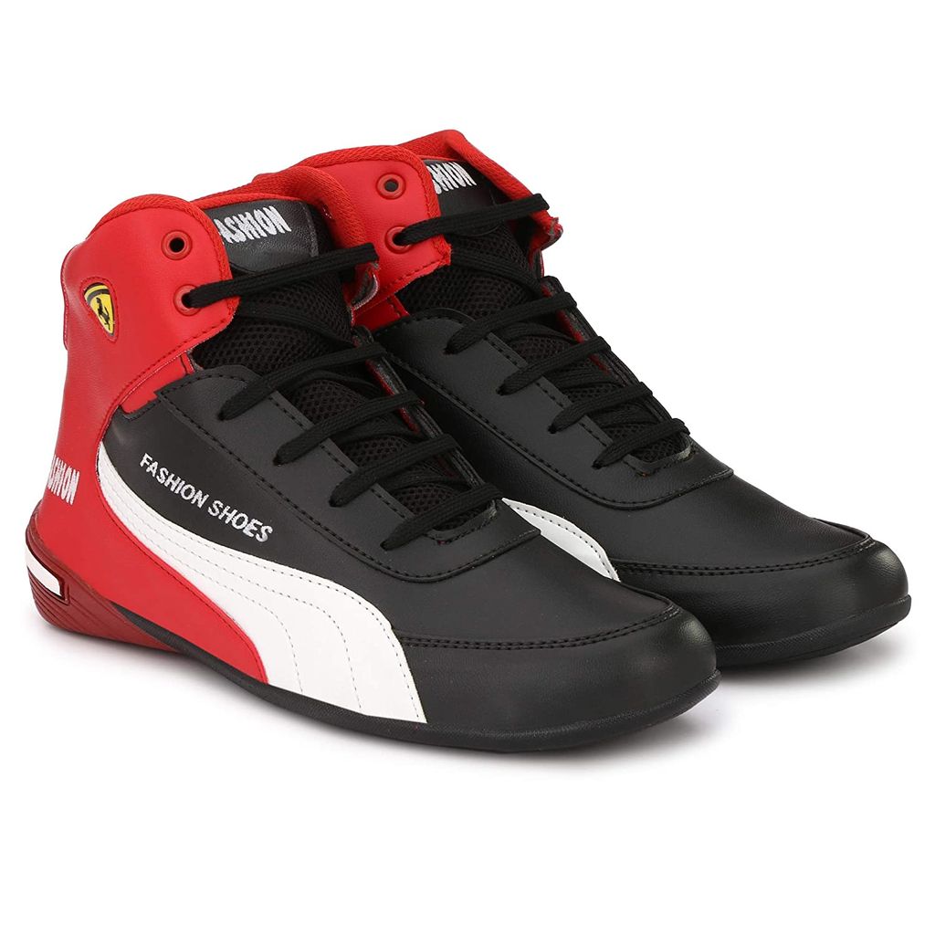 Shoe Island ® Icon-X ™ Fashionable Red Black Leatherette Trendy Modern Daily Wear Lace Ups Running Casual Shoes Sneakers For Men